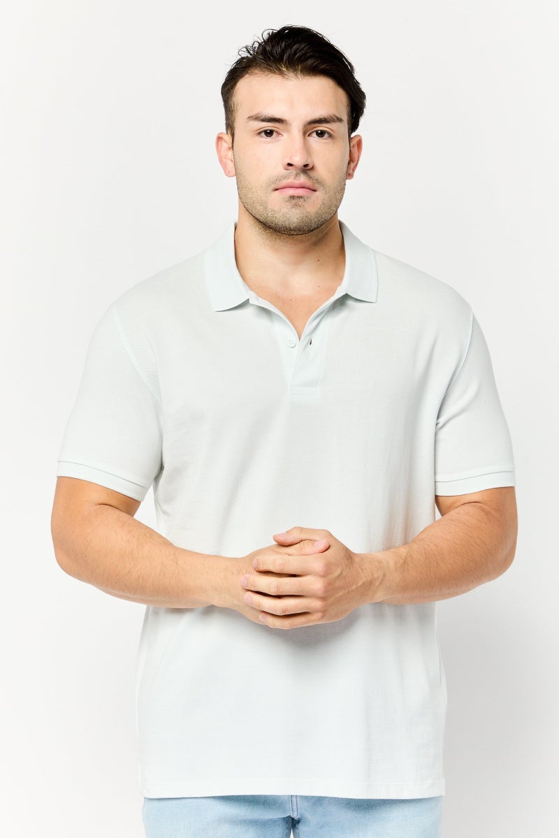 Celio Men Regular Fit Solid Shot Sleeve Polo Shirt, Light Blue - Image 1